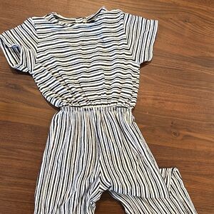 Zara Kids Black and White Striped Jumpsuit